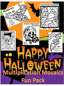 Preview of Halloween Multiplication Mosaic-Color By Number Pack-FUN!