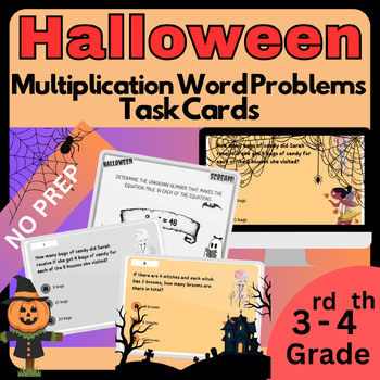 Preview of 40 Halloween Multiplication Word Problems Task Cards -3rd Grade