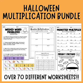 Preview of Halloween Multiplication Worksheet Bundle | 3rd | 4th | 5th Grade Centers