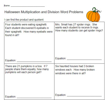 Preview of Halloween Multiplication and Division Word Problems