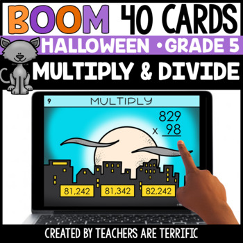 Preview of Halloween Multiply & Divide Gr. 5 Boom Cards - Digital