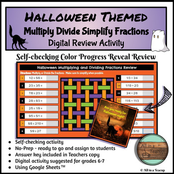 Preview of Halloween Multiply Divide Simplify Fractions Digital Self Checking Activity