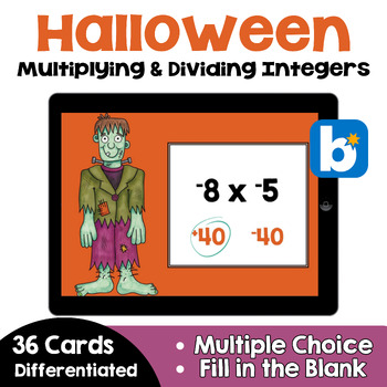 Preview of Halloween Multiplying & Dividing Integers Boom Cards | Self Correcting
