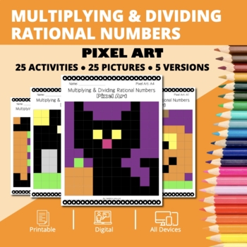 Preview of Halloween: Multiplying & Dividing Rational Numbers Pixel Art Activity