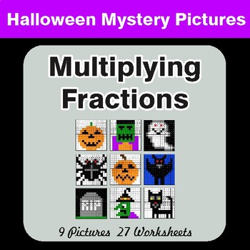 Halloween: Multiplying Fractions - Color-By-Number Math Mystery Pictures