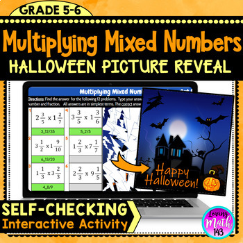 Preview of Halloween: Multiplying Mixed Numbers Digital Math Mystery Picture Reveal