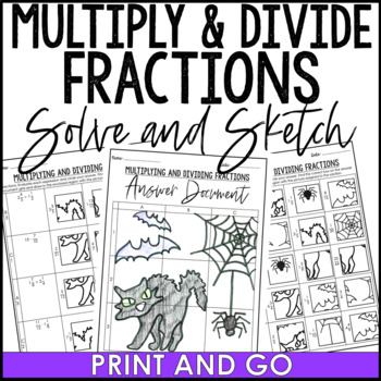 Preview of Halloween Multiplying and Dividing Fractions Activity Solve and Sketch