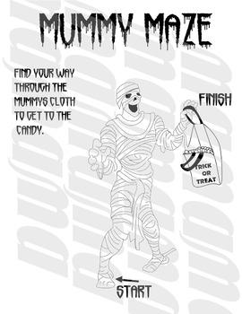 Preview of Halloween Mummy Maze and Coloring Worksheets