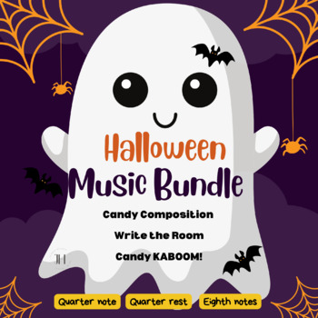 Preview of Halloween Music Activity BUNDLE: Candy Composition, Write the Room, & KABOOM!