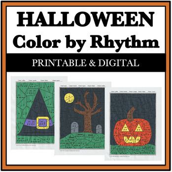 Preview of Halloween Music Activity - Color by Rhythm Music Math Worksheets