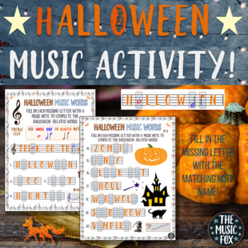 Preview of Halloween Music Activity! Halloween Word Letter/Note Fill-Ins