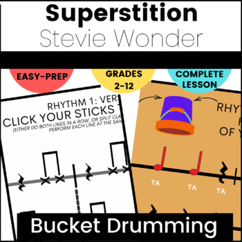 Preview of Halloween Music Bucket Drumming- Superstition Stevie Wonder - Rhythm Practice!