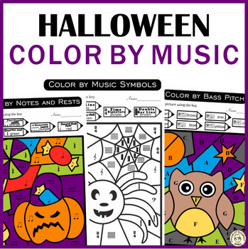 Preview of Halloween Music Color by Code Pages | Music Coloring Worksheets