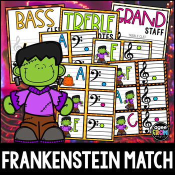 Preview of Halloween Music Notes Matching Flashcards with Frankenstein