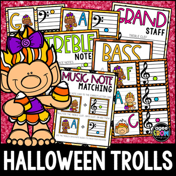 Preview of Halloween Music Notes Matching Flashcards with Trolls