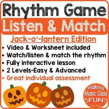 Preview of Halloween Music Rhythm Assessment Listen & Match Game With Video