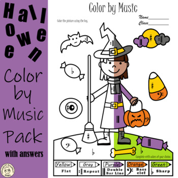 Preview of Halloween Music Theory Coloring Pages | Color by Note and Symbol