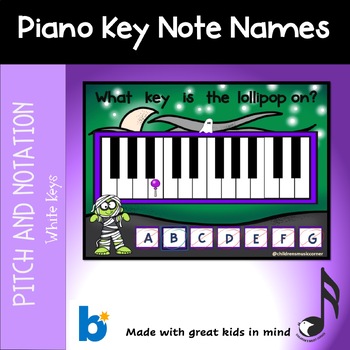 Preview of Halloween Music Theory Piano Key Name Digital Task Cards on Boom Cards™