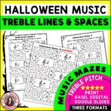 Halloween Music Worksheets - Treble Pitch Lines and Spaces