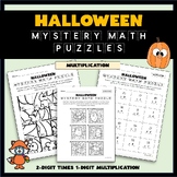 Halloween Mystery Math Puzzles Set #1 - 2-Digit Times 1-Di