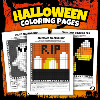 Preview of Halloween Mystery Pictures Grid Coloring Pages