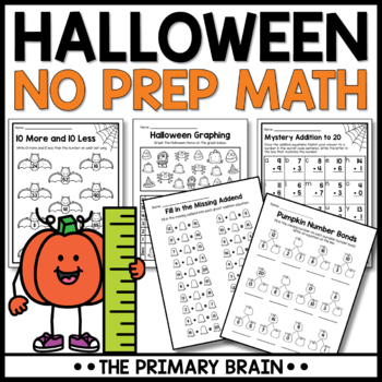 Preview of Halloween Math Worksheets | First Grade Math Review Centers Activities