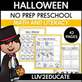 Halloween NO PREP Math and Literacy Worksheets for Prescho