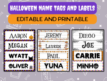 Preview of Halloween Name Tags and Labels | Editable and Printable