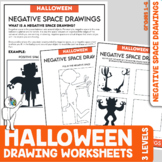 Halloween Negative Space Drawing Worksheets- Halloween Ele