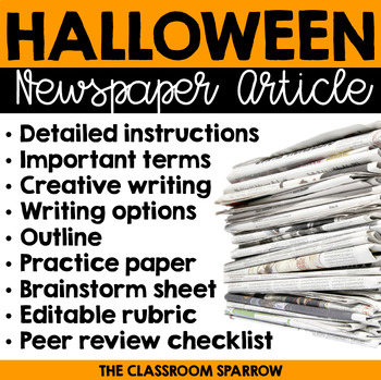 Halloween Writing Newspaper Article Prompts Template Editable Rubric