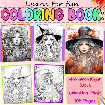 Halloween Night Witch Colouring Page by Learn for funn | TPT