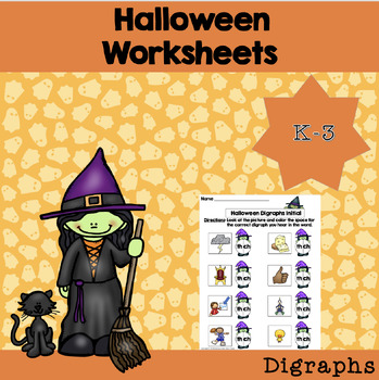 Preview of Halloween No Prep Digraph /th/ /sh/ /ch/ /wh/ /ph/  Worksheet or Easel
