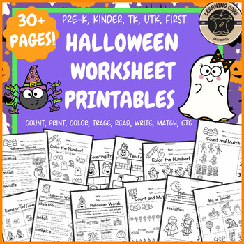 Preview of Halloween No Prep Worksheets PreK Kindergarten First Grade TK UTK Special Ed