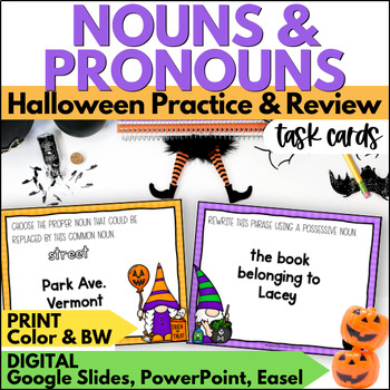 Preview of Halloween Nouns and Pronouns Task Cards Activities for October Grammar Practice