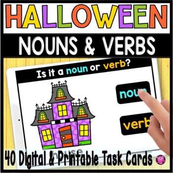 Preview of Halloween Nouns and Verbs - October and Halloween Parts of Speech Boom Cards
