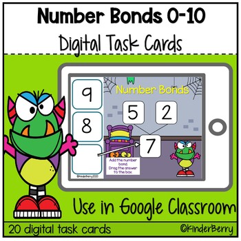 Preview of Halloween Number Bonds 0-10 Digital Task Cards Interactive Google Classroom