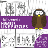 Halloween Number Line Cut and Paste Puzzle Worksheets {Hal