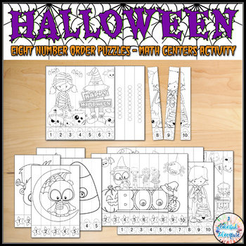 Preview of Halloween Number Order Puzzles October Math Centers Activities {outlined}