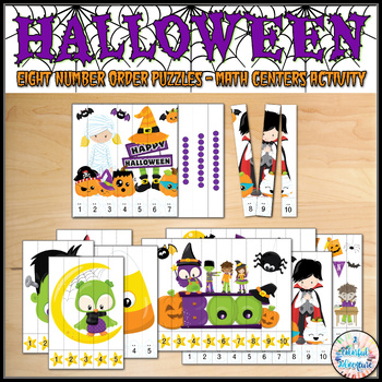 Preview of Halloween Number Order Puzzles Math Centers Activities {Printable and Digital}