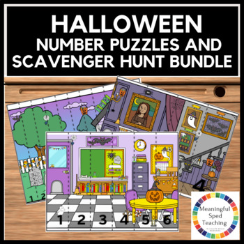 Preview of Halloween Number Puzzles and Scavenger Hunt Bundle | Printable |