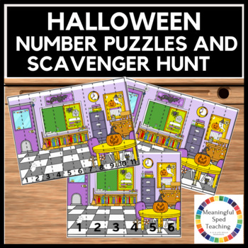 Preview of Halloween Number Puzzles and Scavenger Hunt | Printable | Set 1