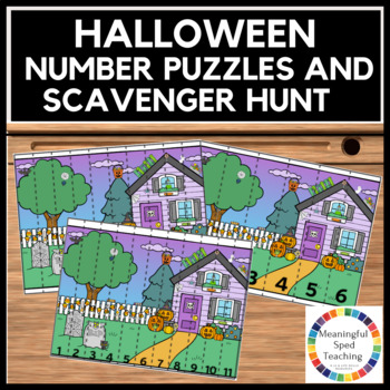 Preview of Halloween Number Puzzles and Scavenger Hunt | Printable | Set 2