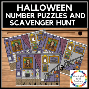 Preview of Halloween Number Puzzles and Scavenger Hunt | Printable | Set 4 