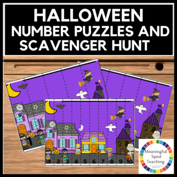 Preview of Halloween Number Puzzles and Scavenger Hunt | Printable | Set 5