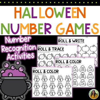 Preview of Halloween Number Recognition Math Center Games | NO PREP Halloween Dice Games