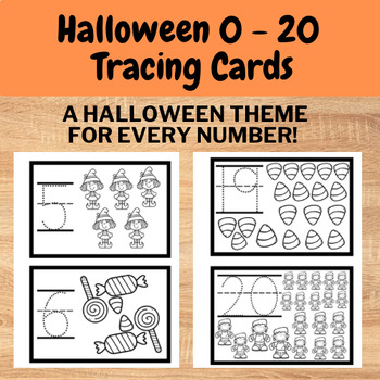 Preview of Halloween Numbers 0 - 20 Tracing Flashcards, Preschool Halloween number practice