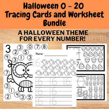 Preview of Halloween Numbers 0 - 20 practice worksheets bundle - number practice