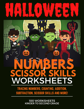 Preview of Halloween Numbers and Scissor Skills, 100 Worksheets