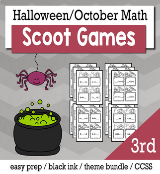 Preview of Halloween October 3rd Grade {Scoot Game/Task Cards} Math Bundle