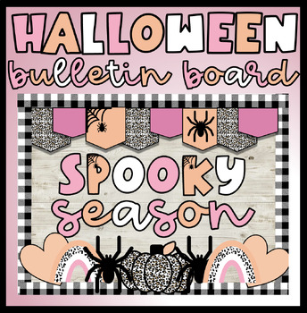 Preview of Halloween October Fall Spooky Season Retro Bulletin Board Class Decor- Color BW